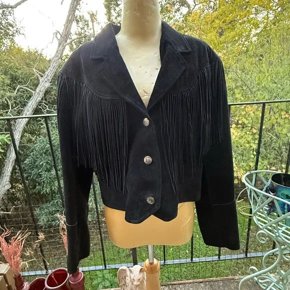 Vintage Genuine Suede Cropped Fringe Jacket 16 - Picture 2 of 7